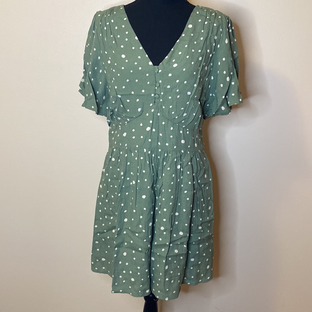 mo:vint Sage Green Polka Dot Mini Dress